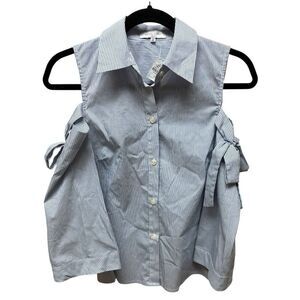 Waverly Grey Liberant Blue Stripe Cold Shoulder Bow Top Sz XS NWT Boutique